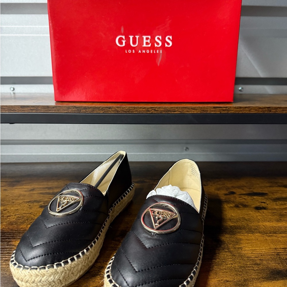NEW Guess Women’s Espadrille Flats – Size 8 – Black & Natural Logo Slip-On